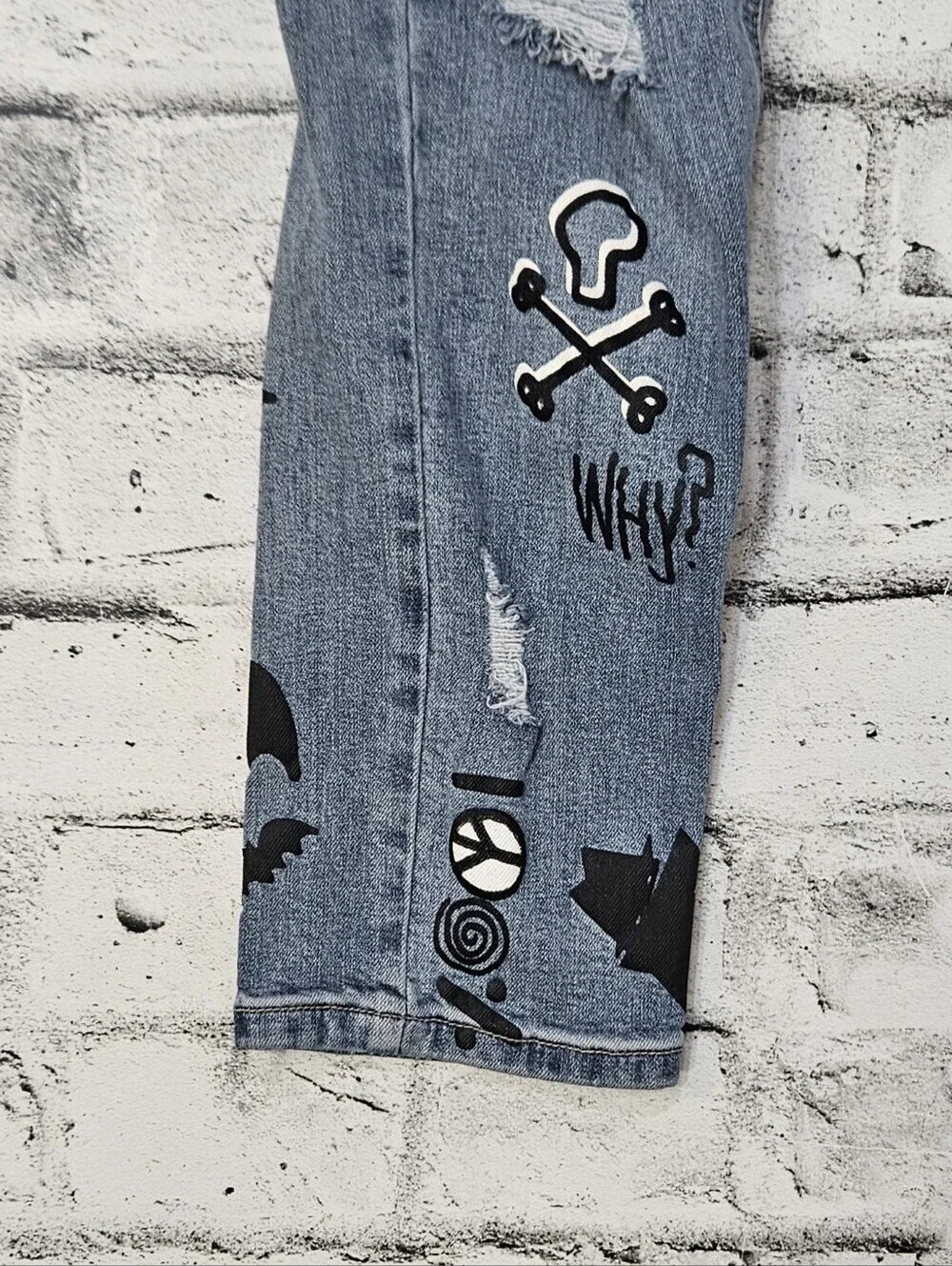 Lure Graffiti Distressed Skinny Jeans Men’s 32 Streetwear Denim